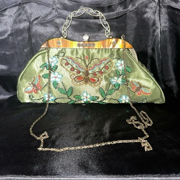 Monsoon Accessorize Clutch Bag Pink Butterfly Butterflies Embroidery 13 x 7 - Picture 10 of 13